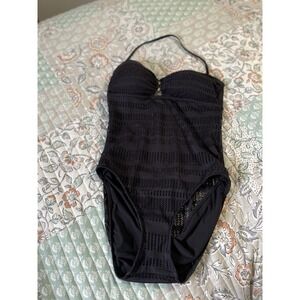 Lauren Ralph Lauren Women's black crochet bandeau swimsuit 8 vacation beach Swim